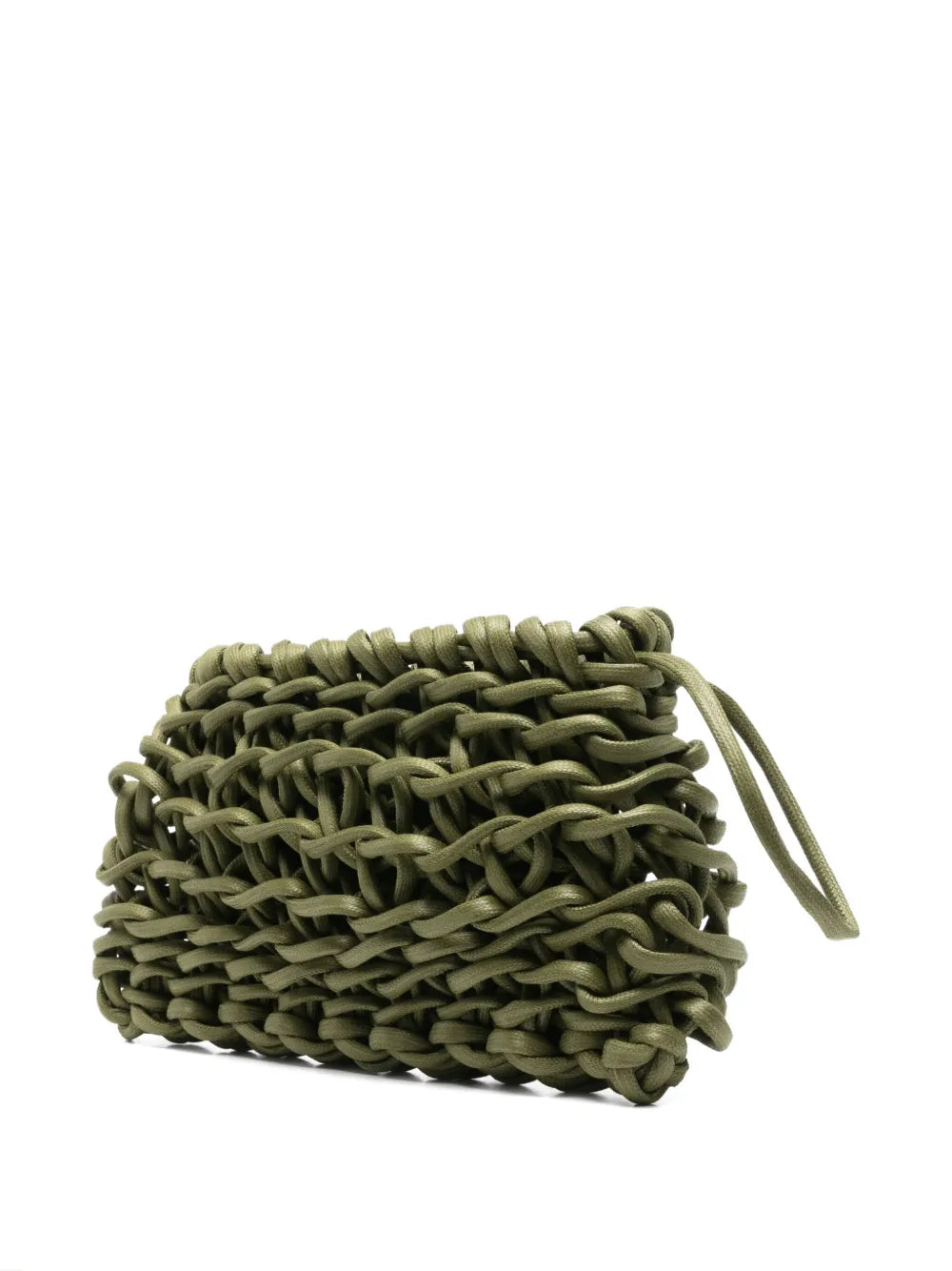 Alienina Nora hand made woven clutch in olive waxed cotton rope, zip closure, hand carry, made in Italy