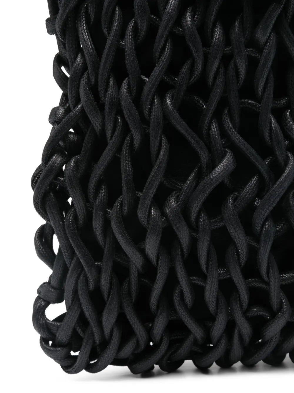 Alienina Sara bag in black leather with drawstring closure, shoulder carry, handmade in Italy