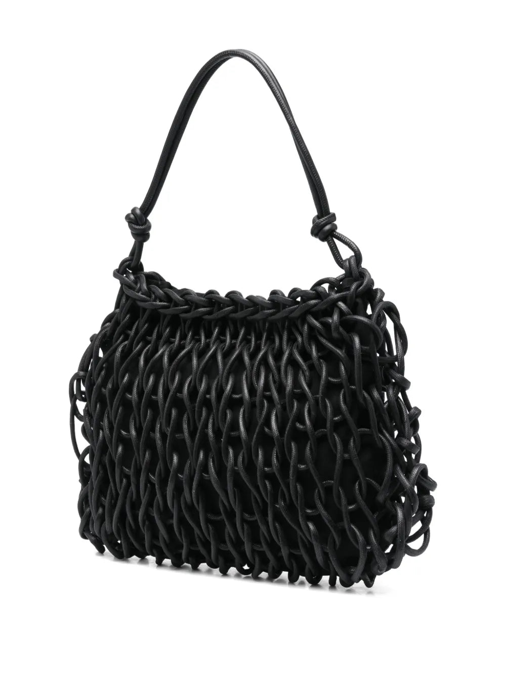 Alienina Vega black cotton rope and leather bag with magnetic closure and inside pocket, handmade in Italy