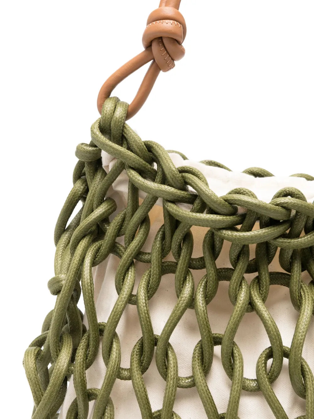 Alienina Vega olive green cotton rope and leather bag with magnetic closure, handmade in Italy