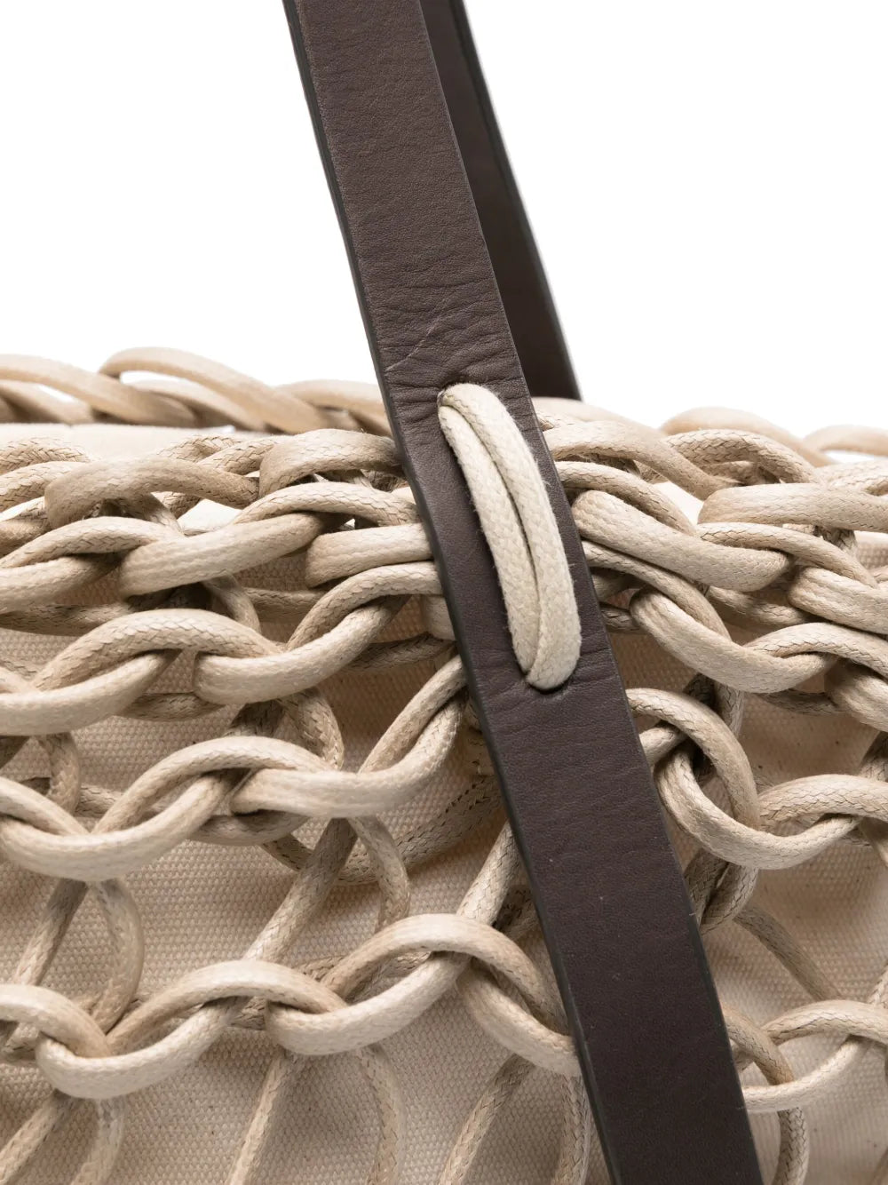 detail woven waxed cotton rope bag latte handmade Italian designer bag leather strap Alienina Vittoria
