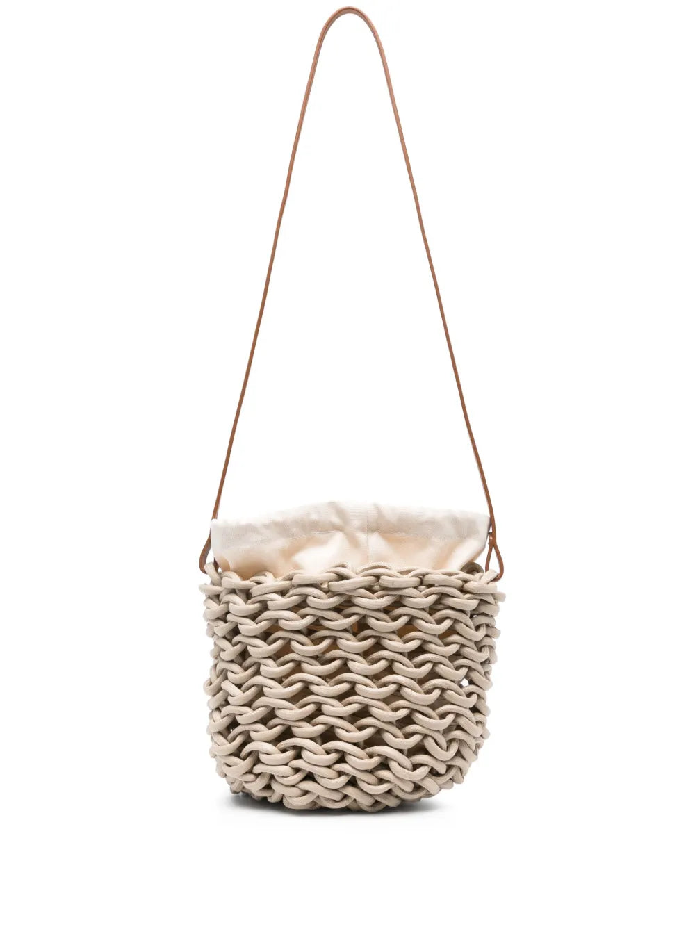 handmade Italian small bag waxed cotton rope leather strap Alienina Zoe latte compact bag
