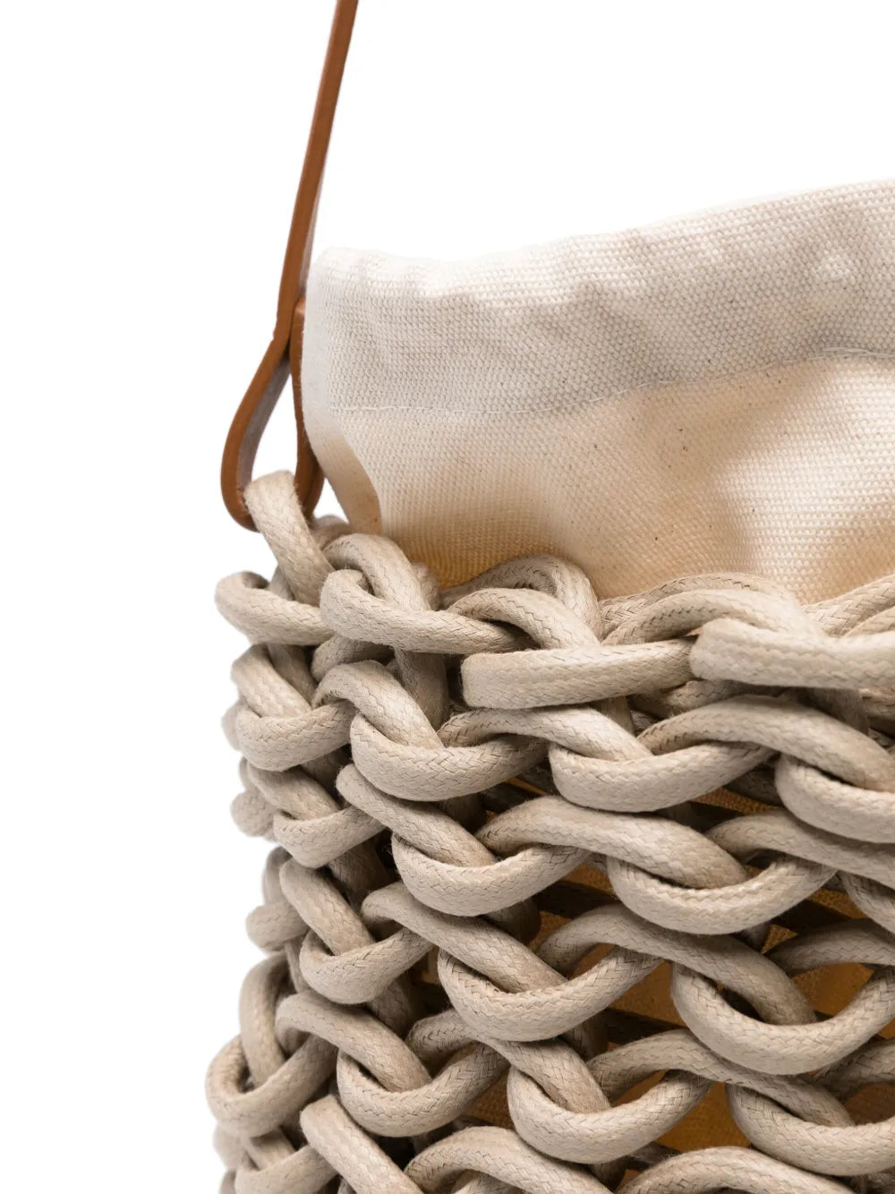 detail woven waxed cotton rope bag latte handmade Italian designer bag leather strap Alienina Zoe


