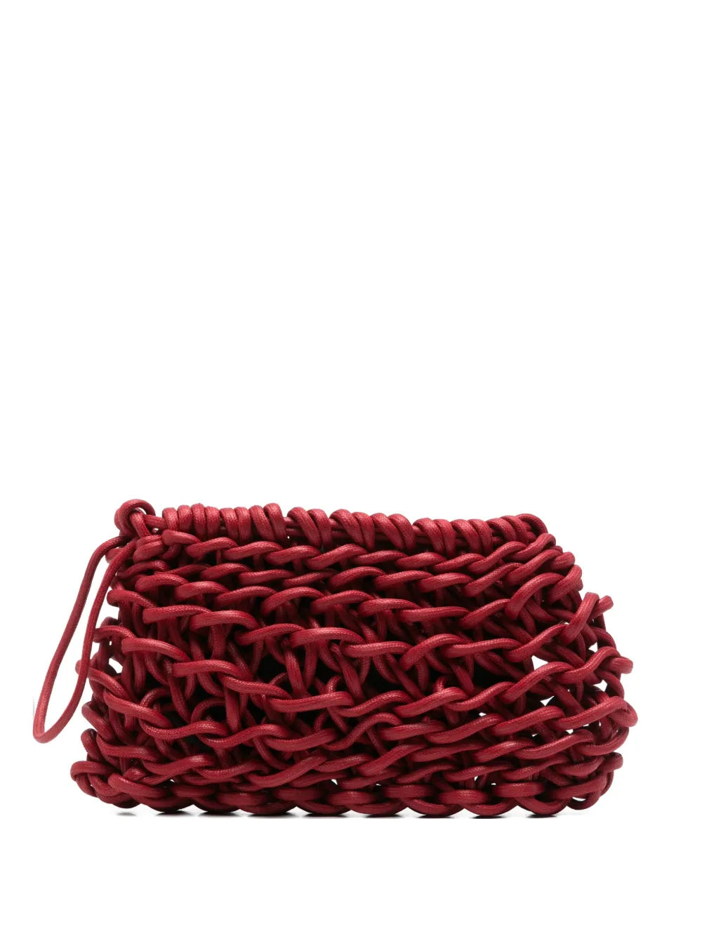 Alienina Nora red handwoven clutch in waxed cotton rope, handmade in Italy.