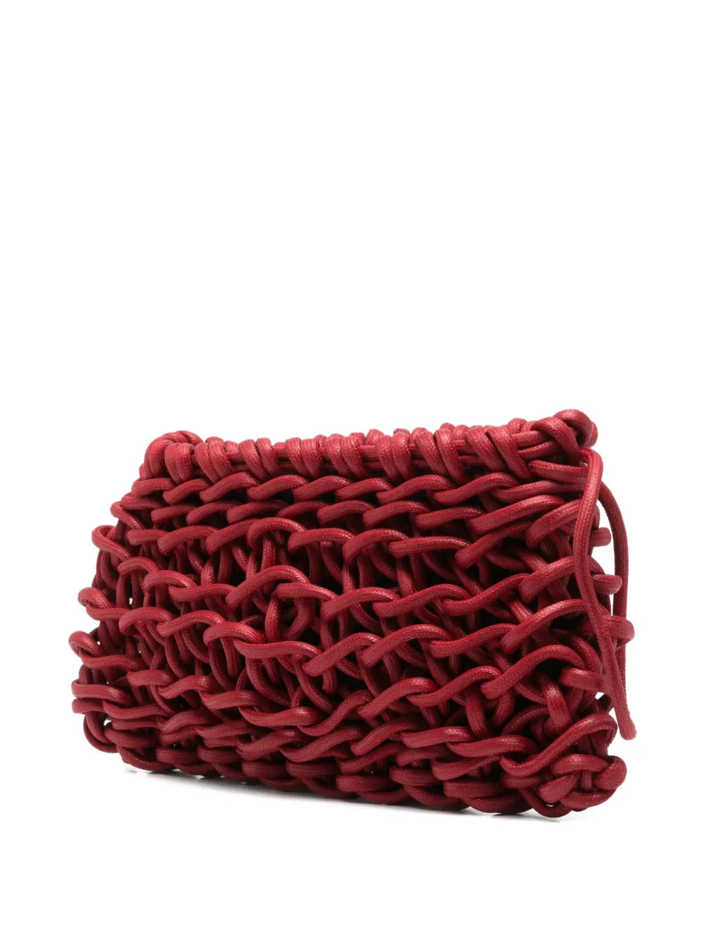 Alienina Nora red handwoven clutch in waxed cotton rope, handmade in Italy.