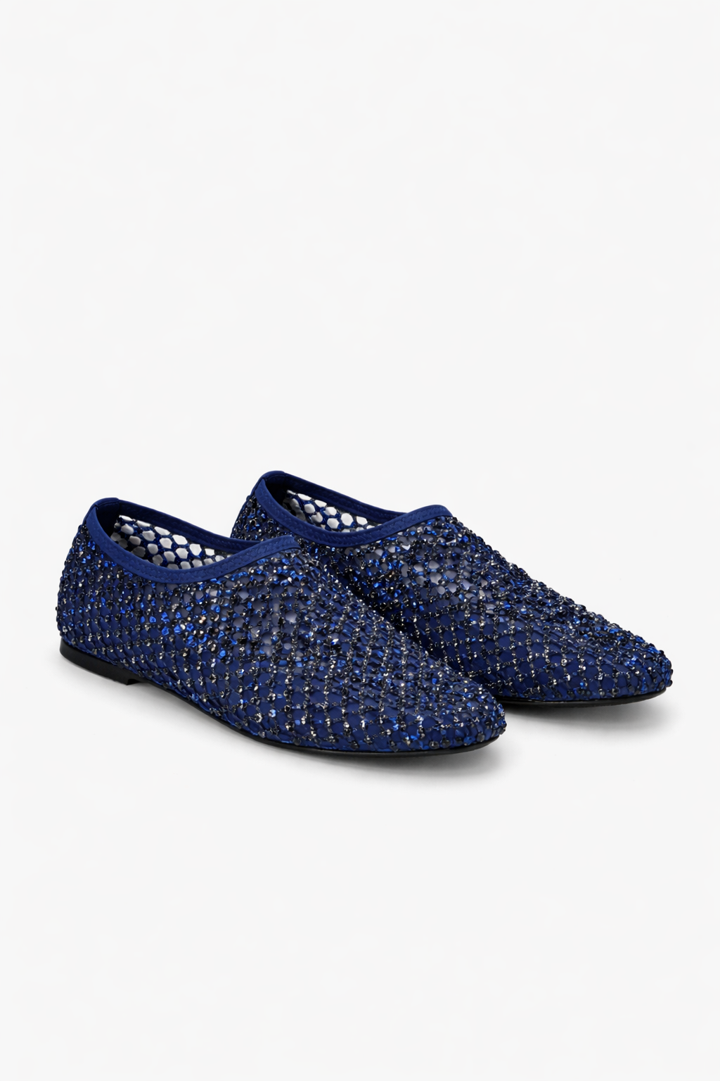 Ocean blue rhinestone mesh ballet flats with leather sole – Bijoux model
