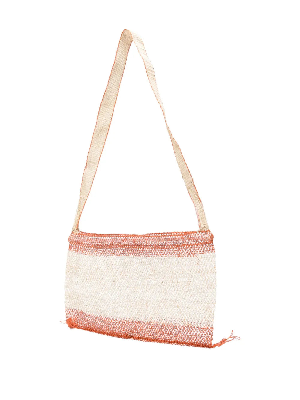 Bolso Kudzu artesanal en fibra de vid natural con dos franjas naranjas, tejido a mano en Laos