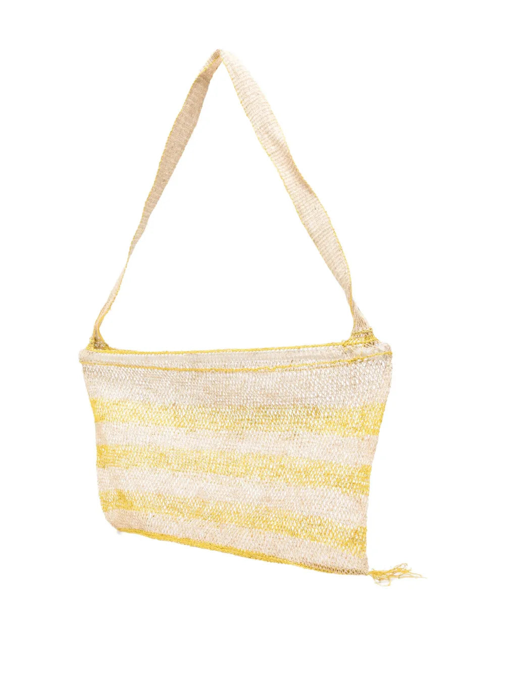 Bolso Kudzu artesanal en fibra de vid natural con rayas amarillas, tejido a mano en Laos