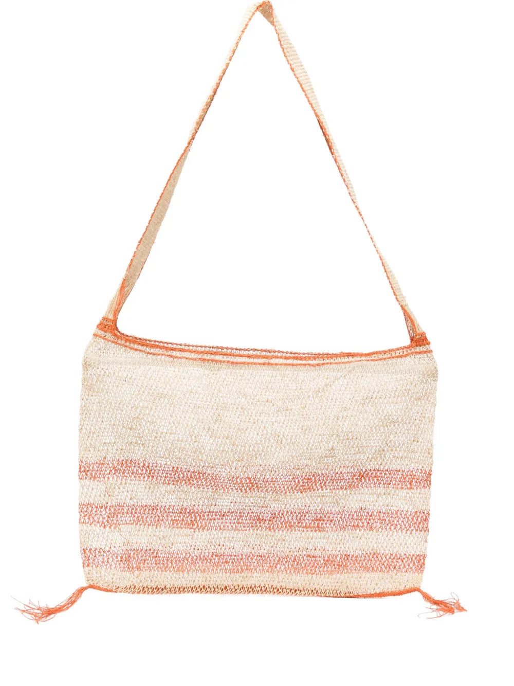Bolso Kudzu artesanal en fibra de vid natural con rayas naranjas, tejido a mano en Laos