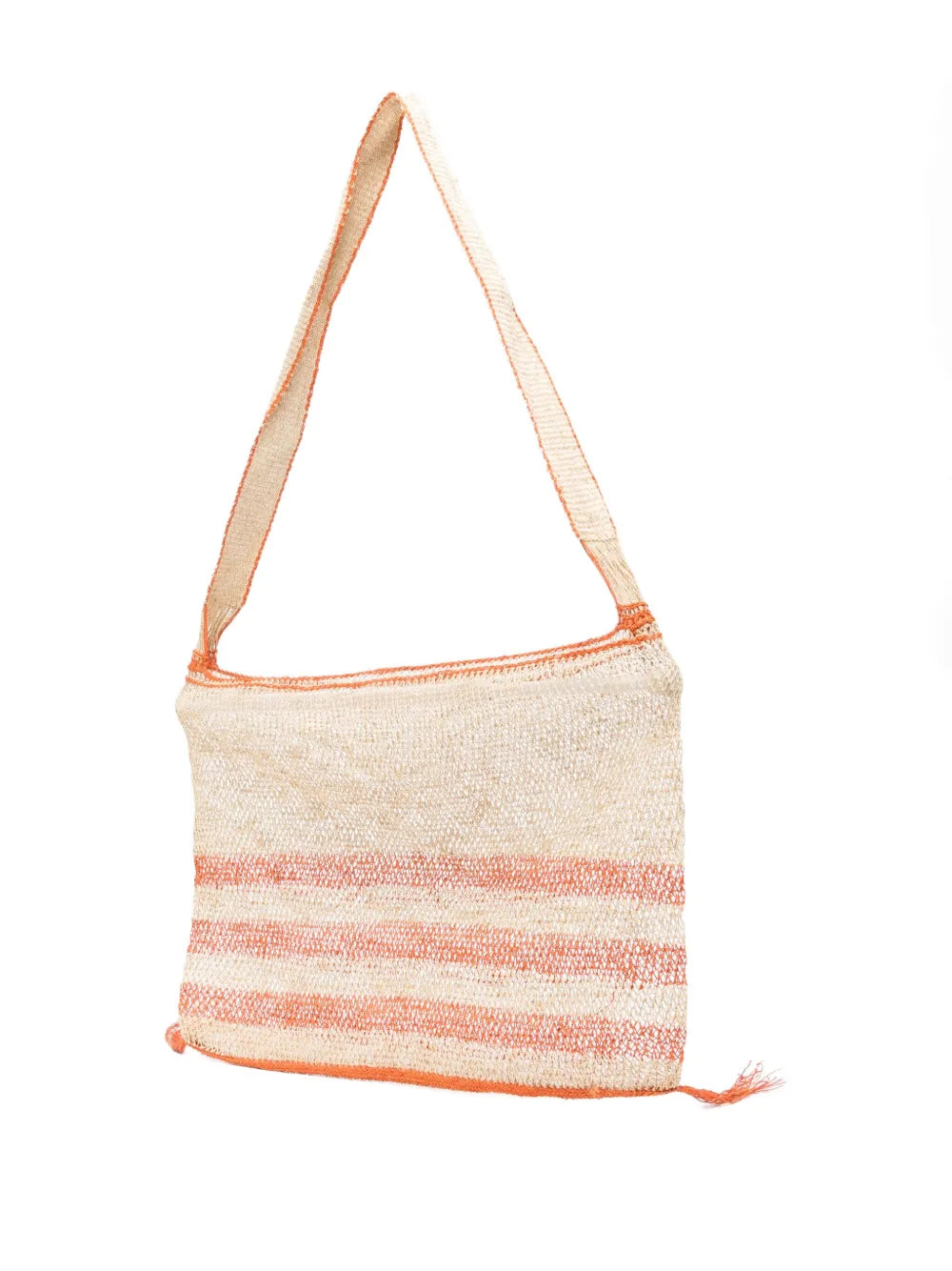 Bolso Kudzu artesanal en fibra de vid natural con rayas naranjas, tejido a mano en Laos