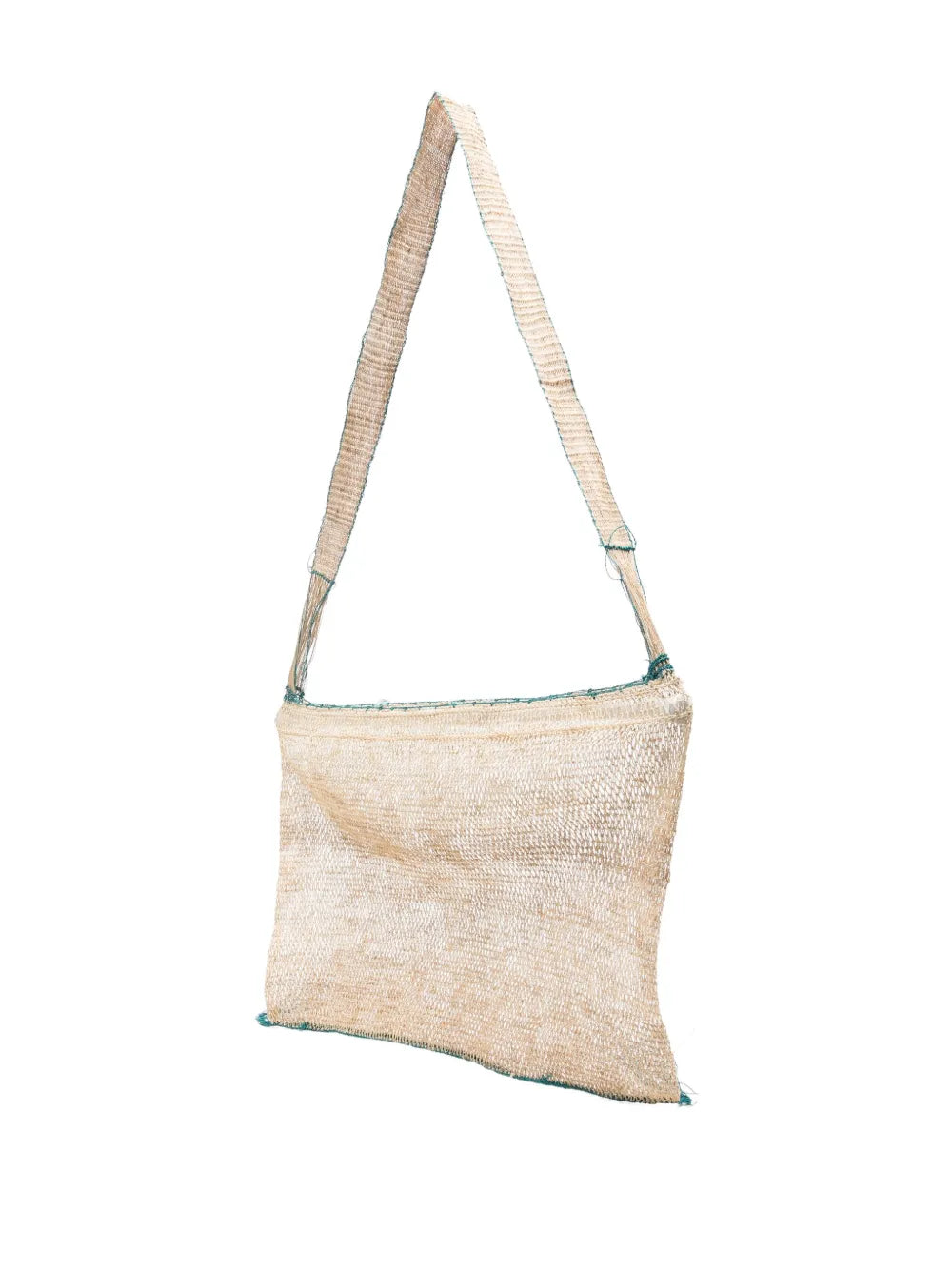 Bolso Kudzu artesanal de fibra natural con reborde turquesa hecho a mano en Laos