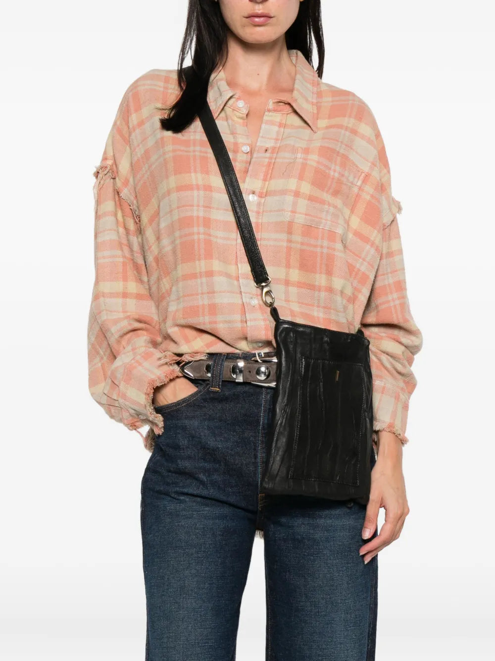 Bolso bandolera Mialuis Rina en piel Lome negra, hecho a mano en Italia