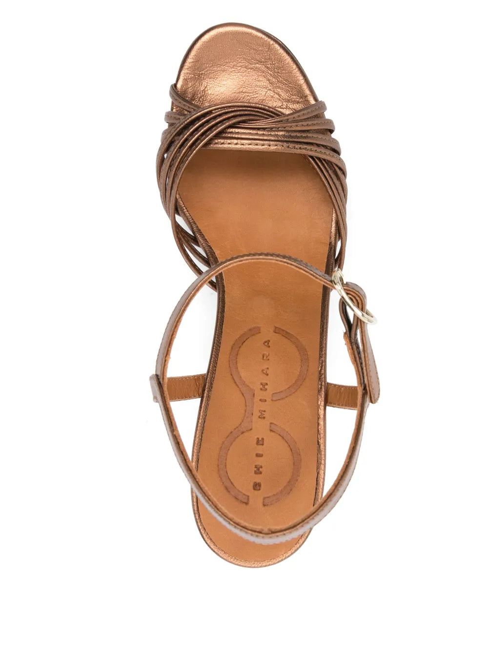 Chie Mihara bronze heeled sandal with adjustable buckle closure