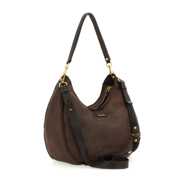 Ludovica M Moro large shoulder bag by Caterina Lucchi, three-quarter view with crossbody strap attached
