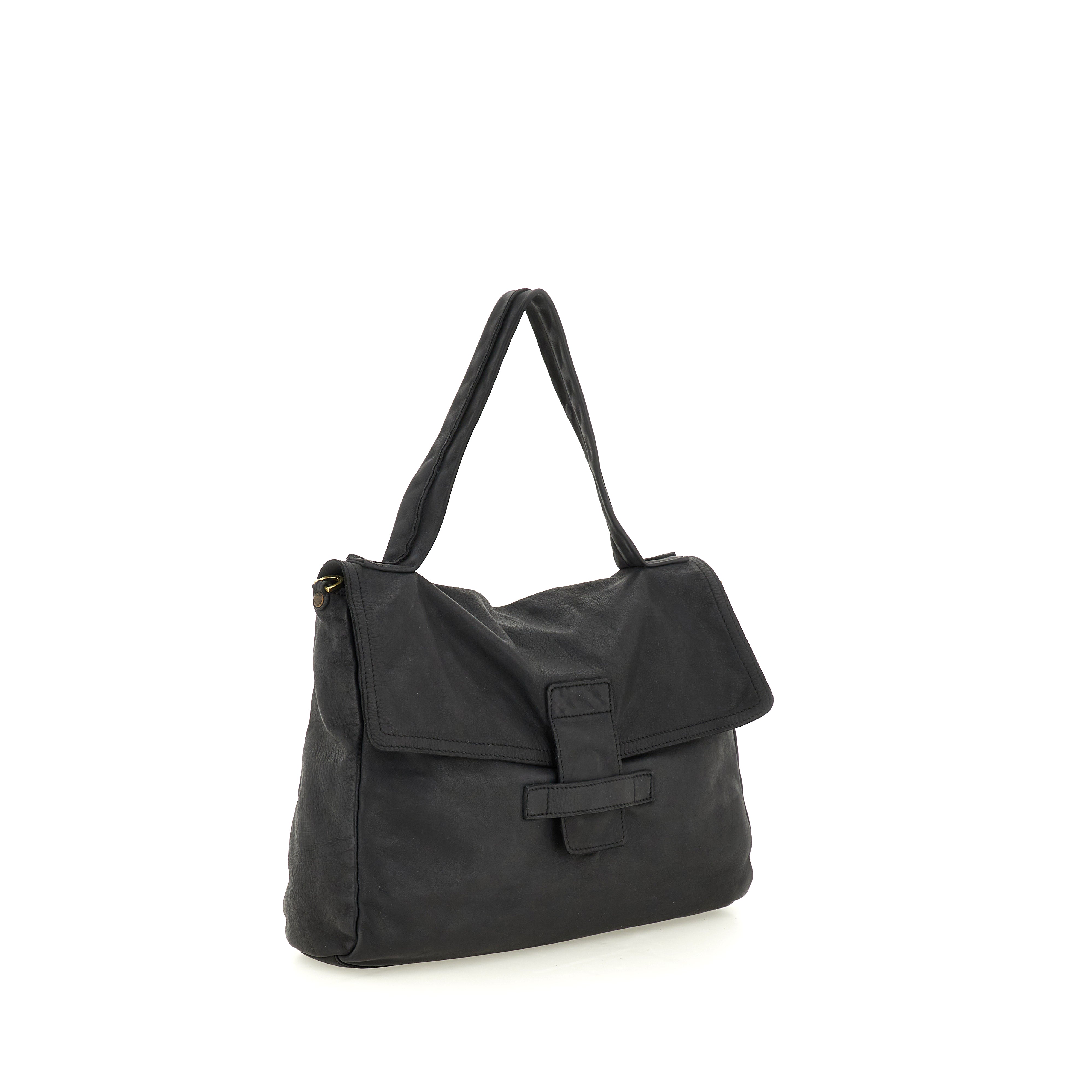 Caterina Lucchi Shoulder Bag Large Maria in dyed black leather Made in Italy