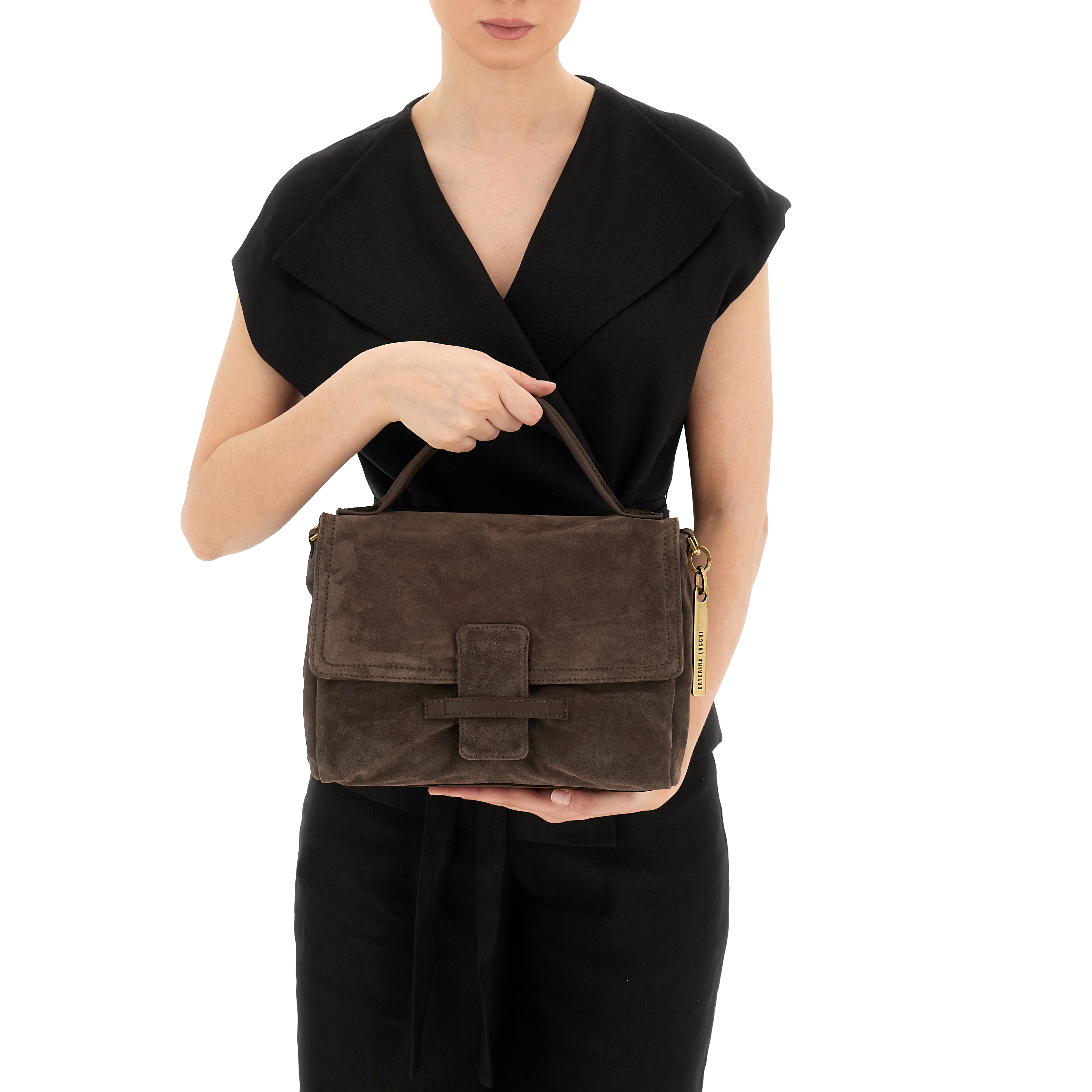 Handmade Italian Shoulder Bag Medium Maria in dyed brown with single handle