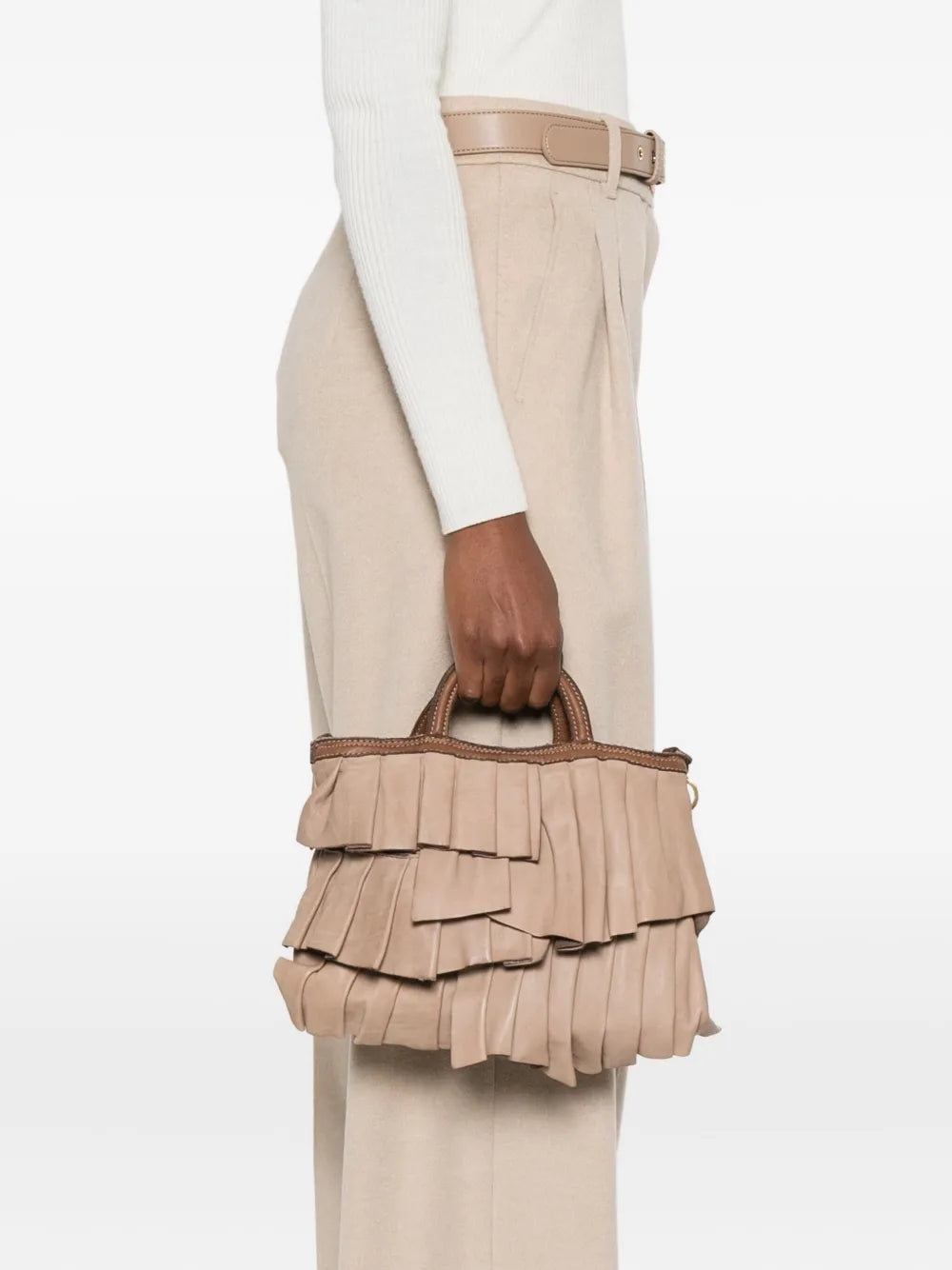 Caterina Lucchi Small Adele bag in taupe leather with crossbody strap Made in Italy