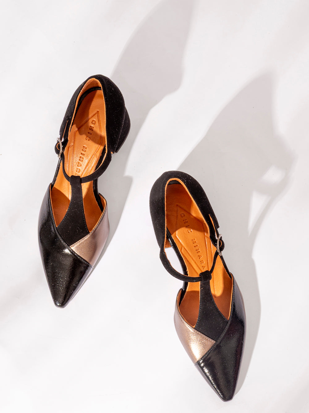 Chie Mihara AMATEA women's black and silver leather block-heel shoes with ankle strap