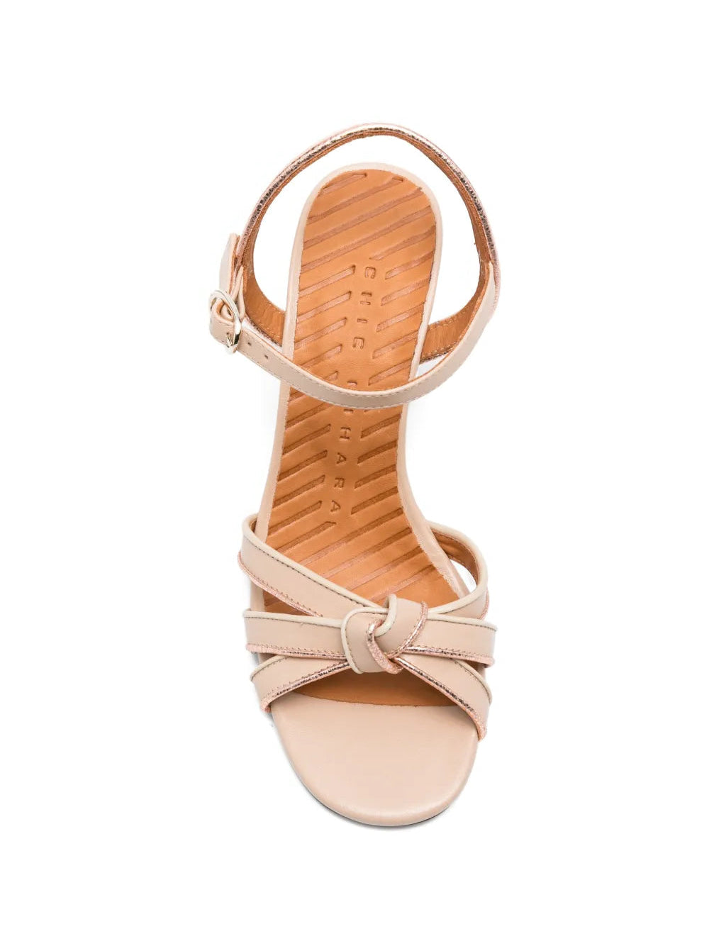 Chie Mihara Ballah nude beige leather knotted strap sandal, leather sole with non-slip rubber pad, known for exceptional comfort and fit, handmade in Spain

