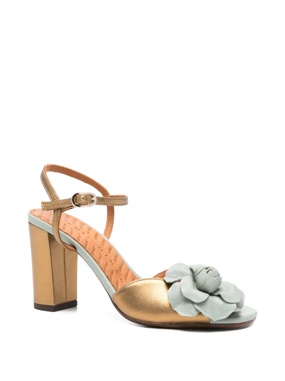 Chie Mihara Biuty bronze leather sandal with jade flower