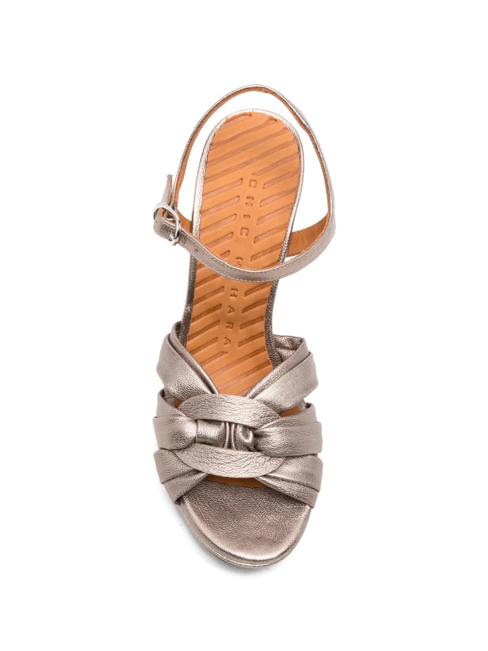 Chie Mihara Cabeit iron metallic leather braided strap platform sandal, leather sole with non-slip rubber pad, known for exceptional comfort and fit, handmade in Spain