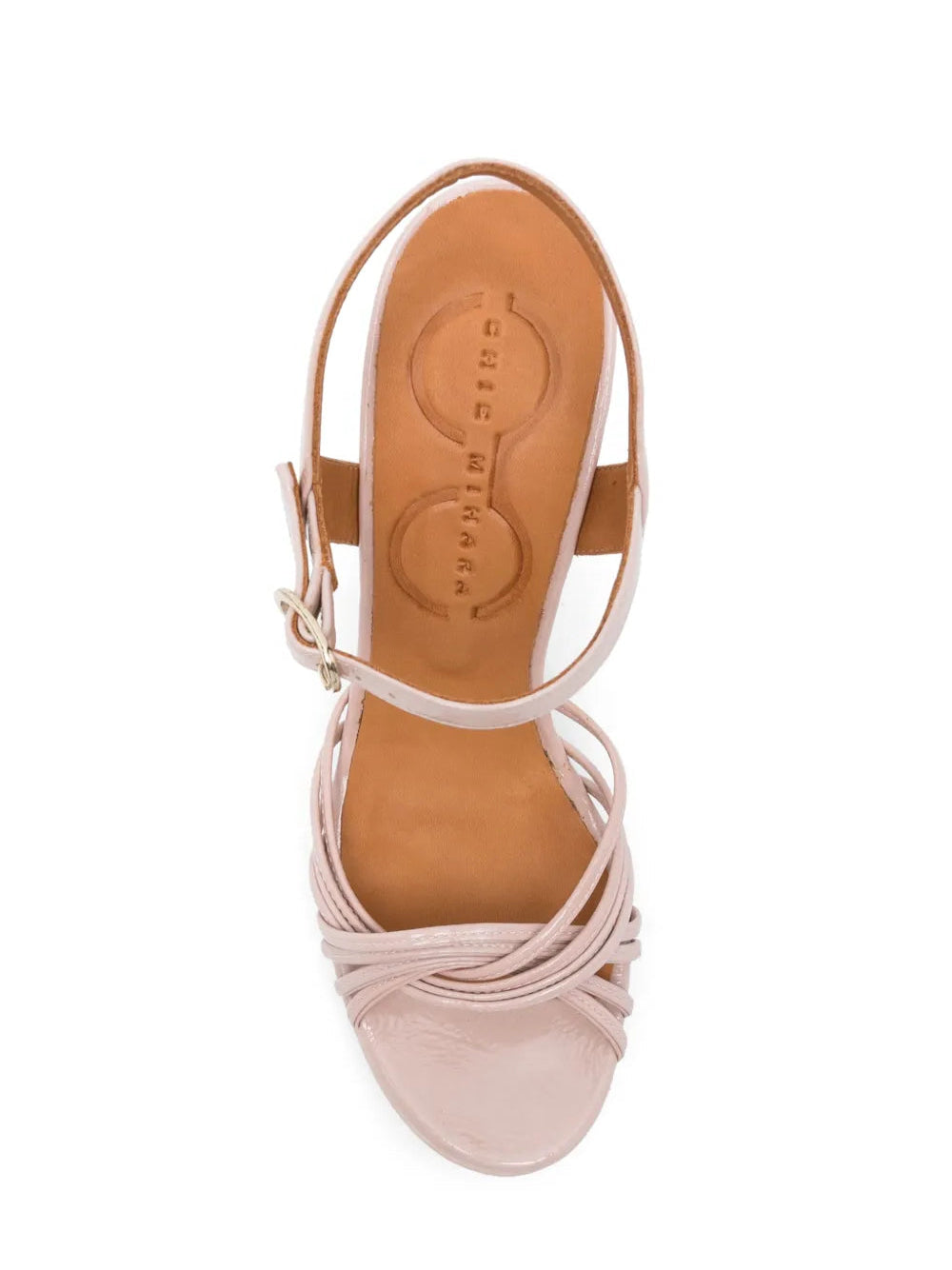 Chie Mihara Caneti nude rose leather knotted multi-strap platform sandal, Chie Mihara leather insole, designer comfort sandals made in Spain

