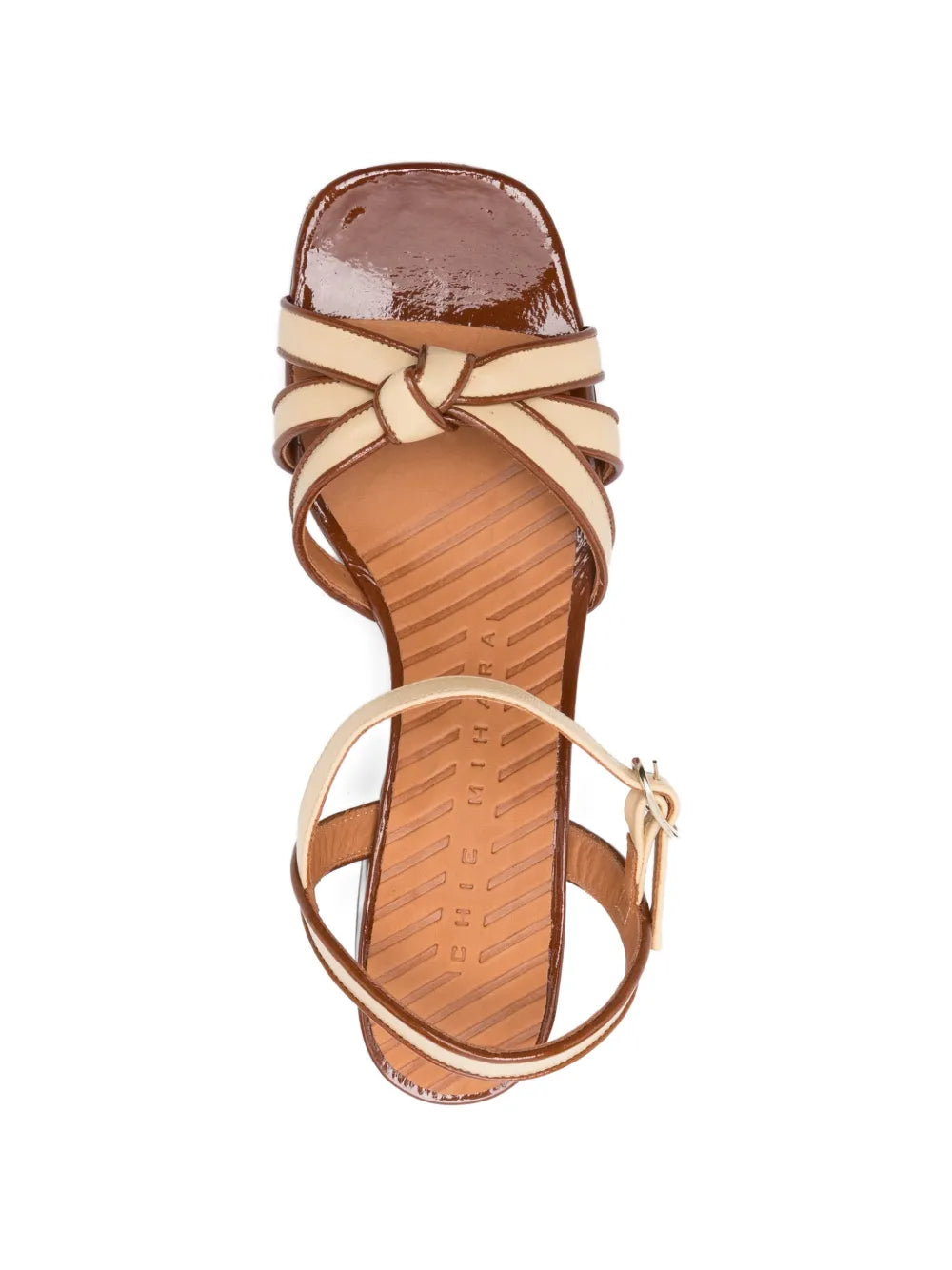 Chie Mihara Designer leather sandal with knot detail in neutral tones
