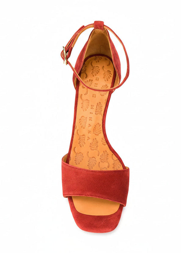 Chie Mihara Lusaka designer comfort sandals, premium leather insole and soft terracotta suede upper, slow fashion shoes sustainable craftsmanship footwear Spain

