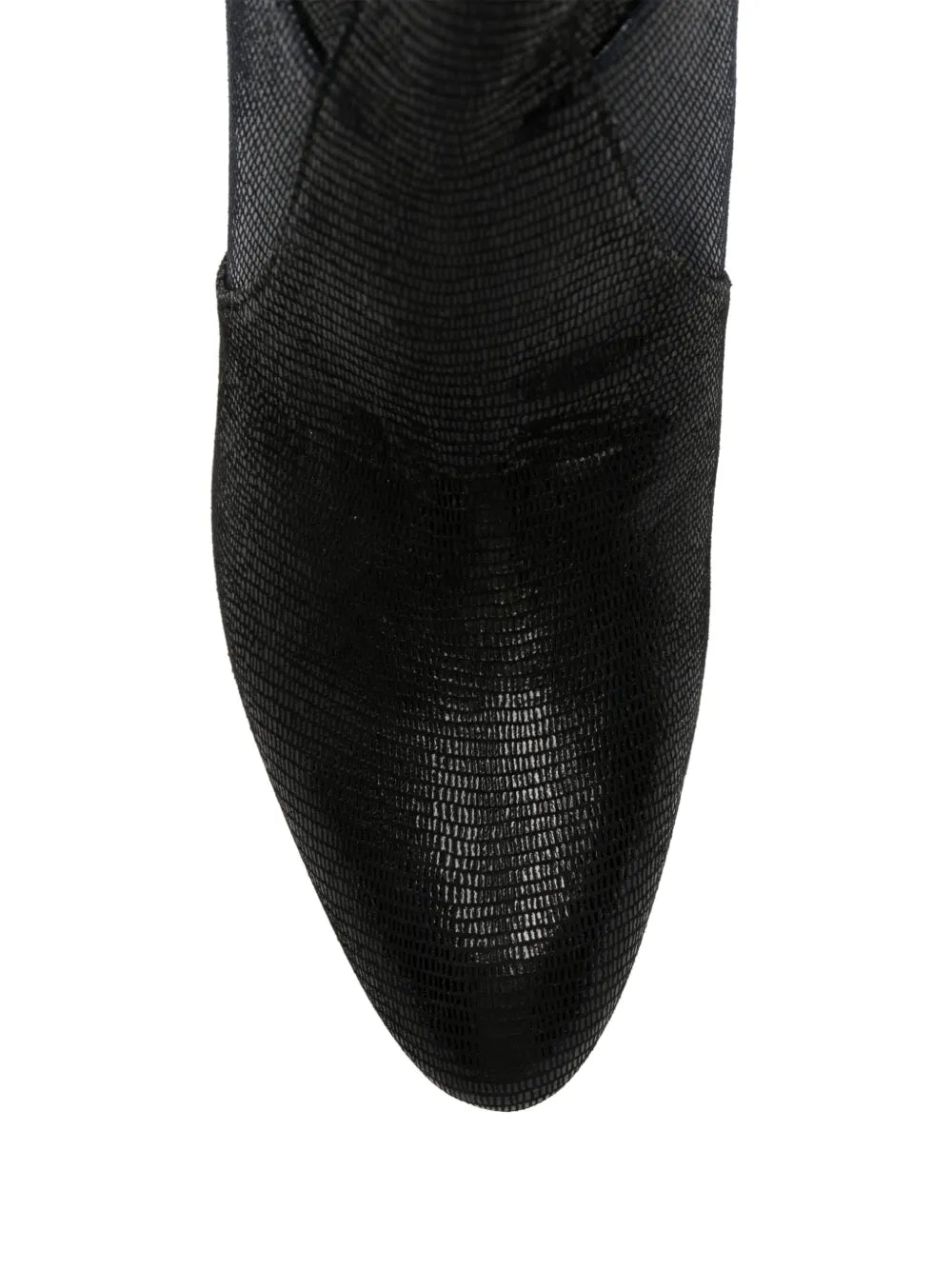 Chie Mihara ETYU high heel ankle boot in lizard-texture leather, black and navy