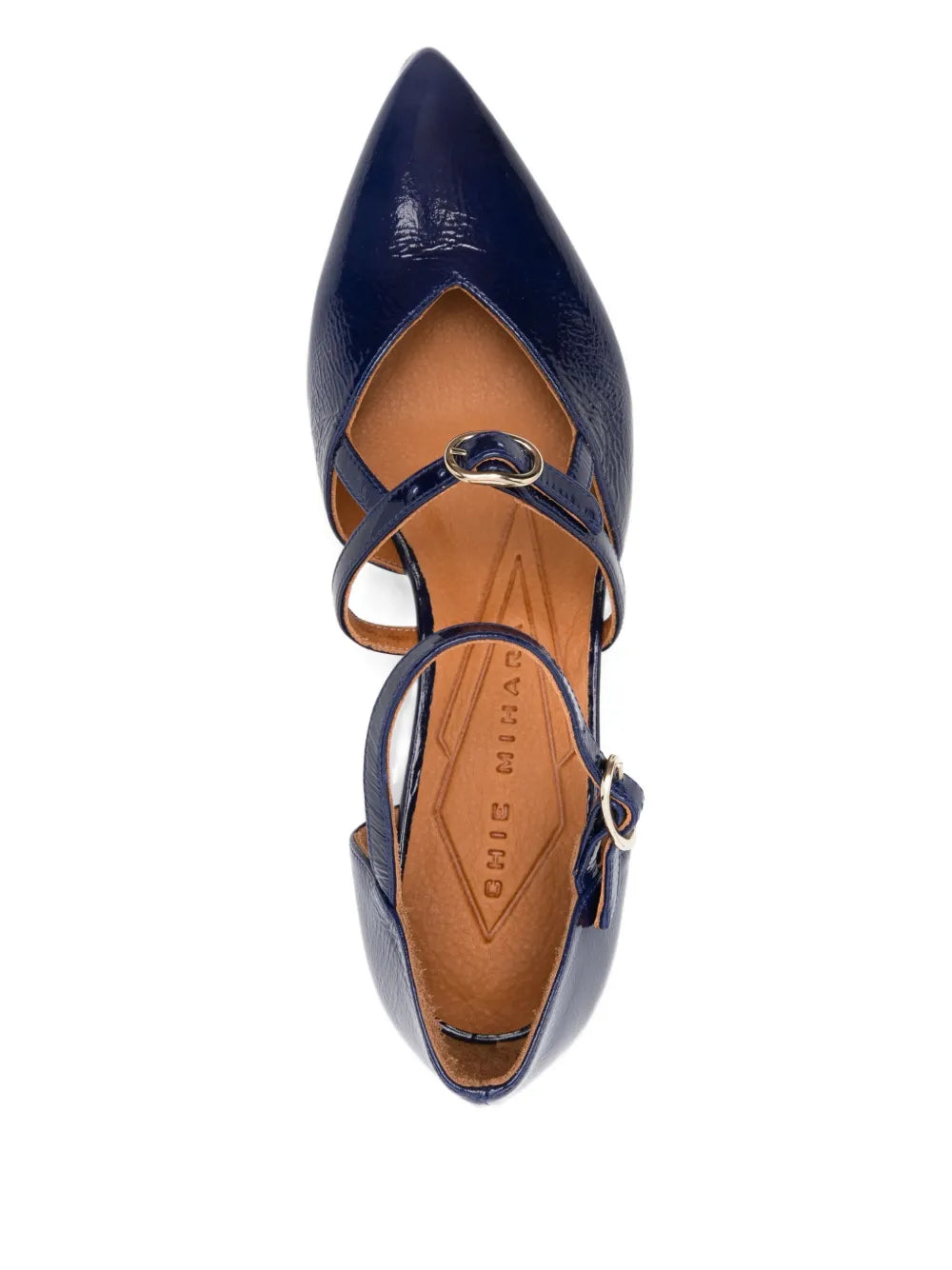 Chie Mihara Heida blue patent effect leather shoes with low block heel
