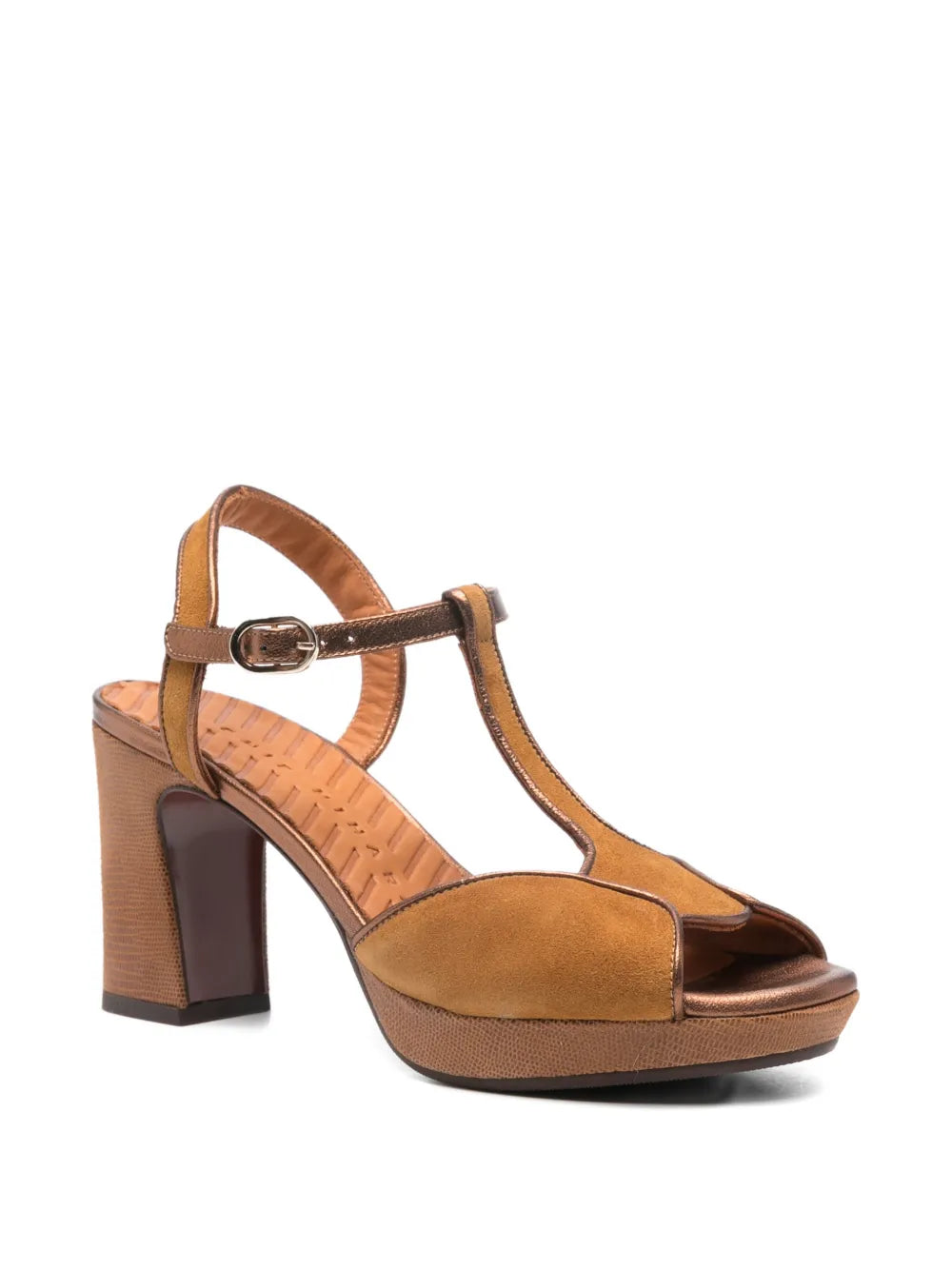 Chie Mihara Women’s cognac suede platform sandal with copper detail
