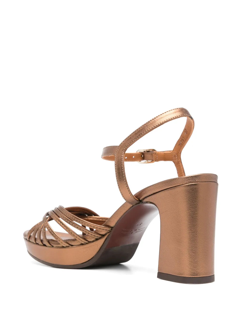 Bronze strappy sandal with platform and ankle strap