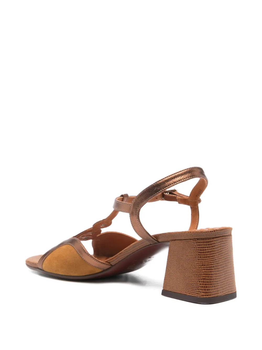 Chie Mihara Letuche cognac suede and bronze leather sandal 4.5cm heel designer shoe made in Spain