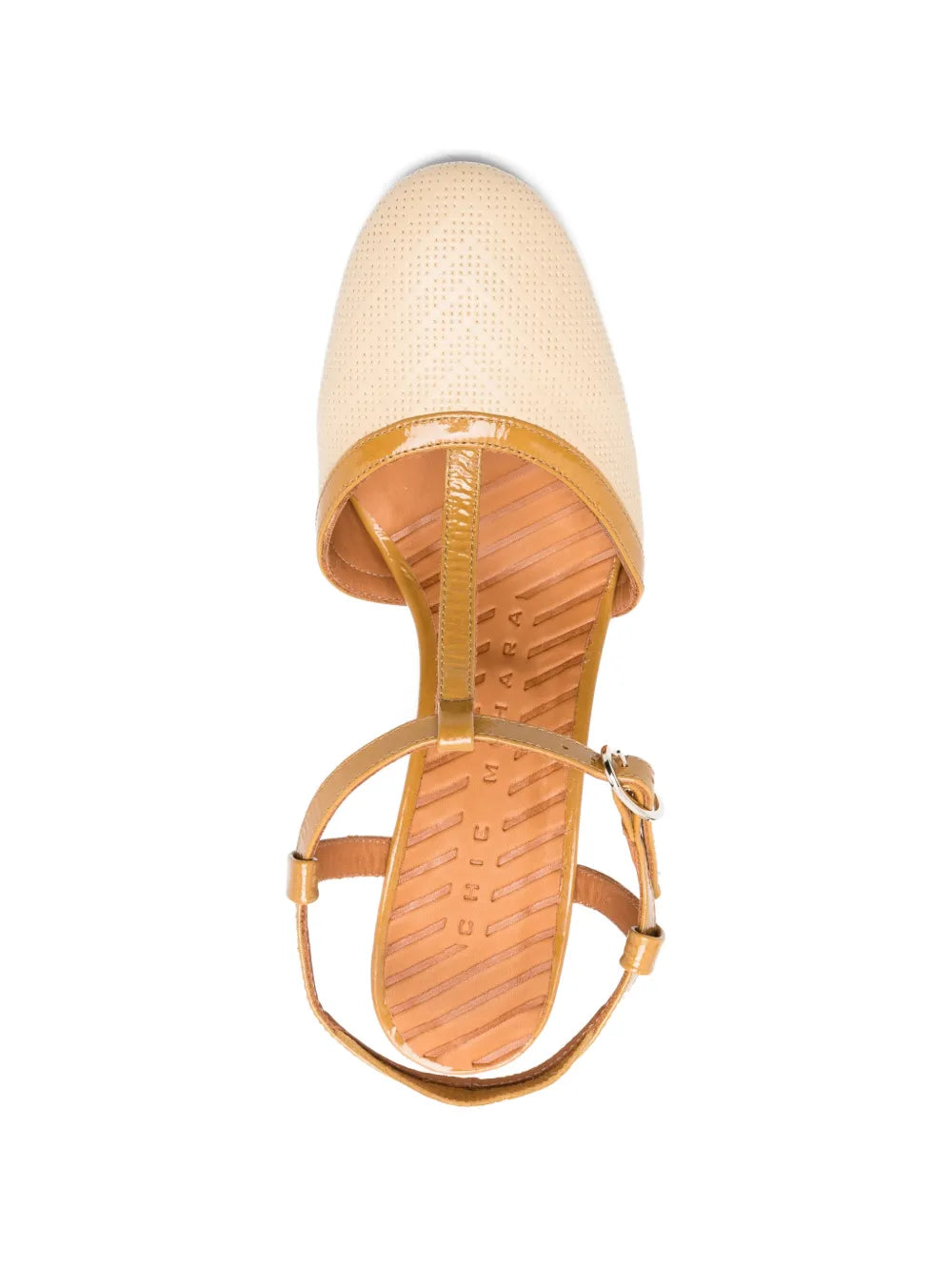Chie Mihara Mahedi cream and ochre designer heel sandal 7cm patent leather elegant women shoe made in Spain