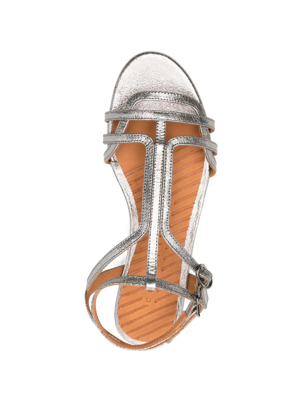 Chie Mihara Yael flat metallic leather sandal in iron color with delicate straps