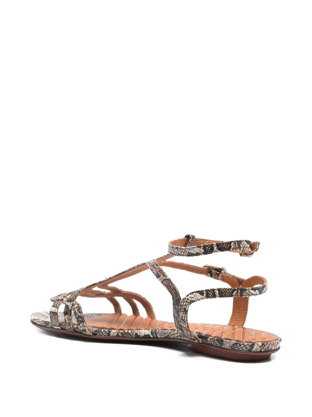 Chie Mihara Yael snake print leather flat gladiator sandal with ankle strap, luxury women's shoes made in Spain