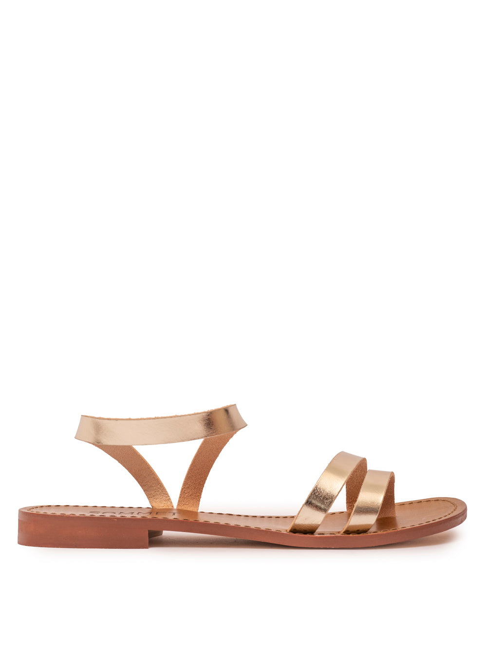 Gold leather strappy flat sandal with ankle strap — handmade in Italy | SOMMET

