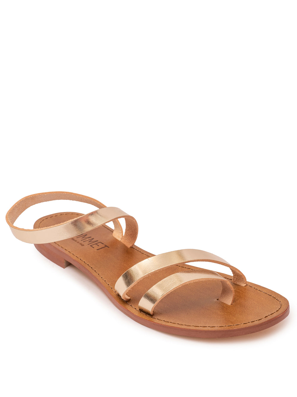 Gold leather strappy flat sandal with ankle strap — handmade in Italy | SOMMET
