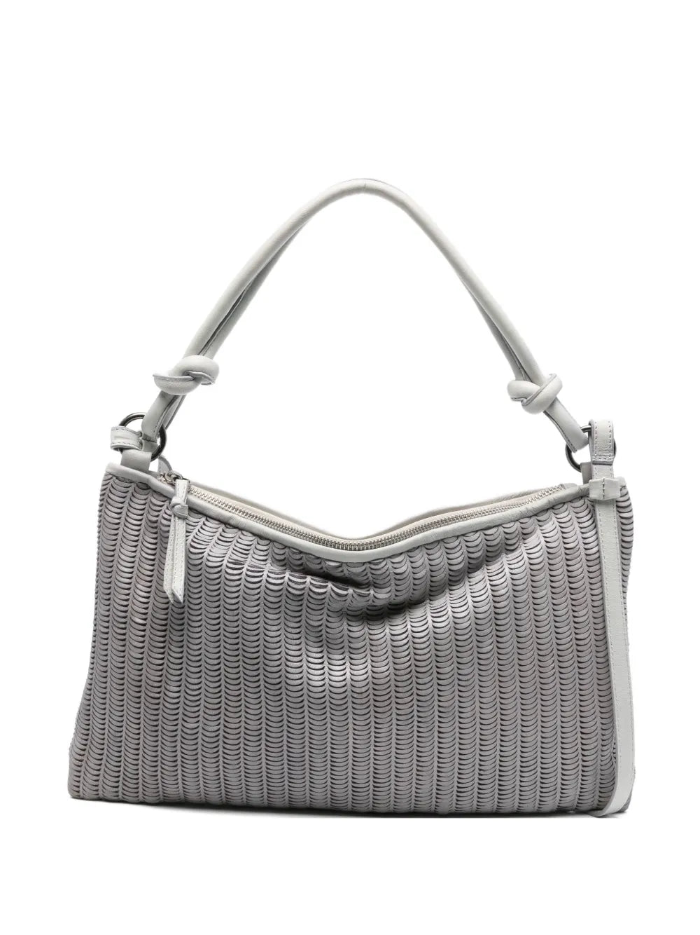 Italian artisan Aqua leather bag with knot handle and carved lunette by Reptile's House.