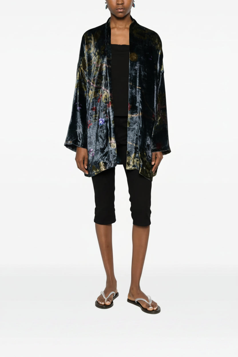 Botanical Floral Print Kimono — Petrol Blue