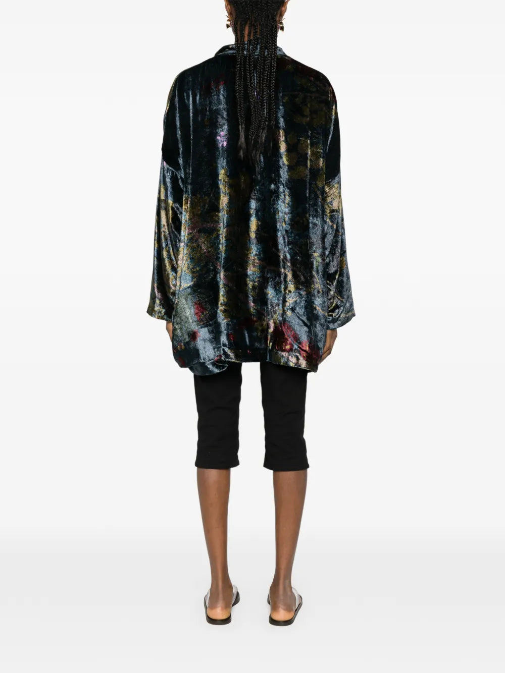 Botanical Floral Print Kimono — Petrol Blue