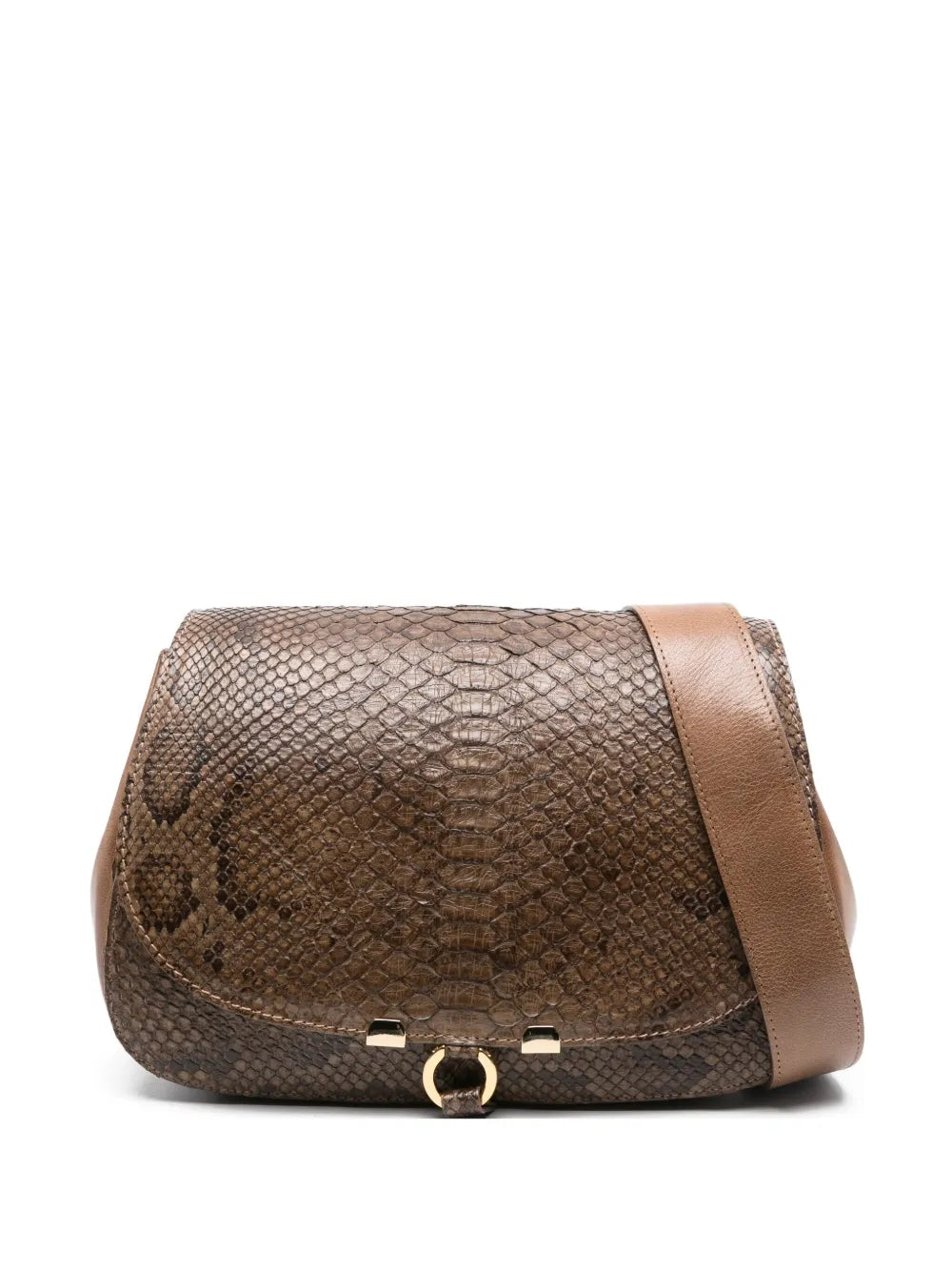 La Bottega di Lisa python leather shoulder bag in brown with gold-tone details and adjustable strap – handmade in Italy.