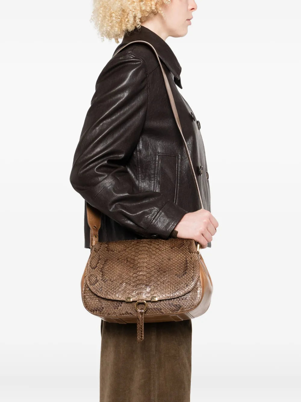 La Bottega di Lisa python leather shoulder bag in brown with gold-tone details and adjustable strap – handmade in Italy.