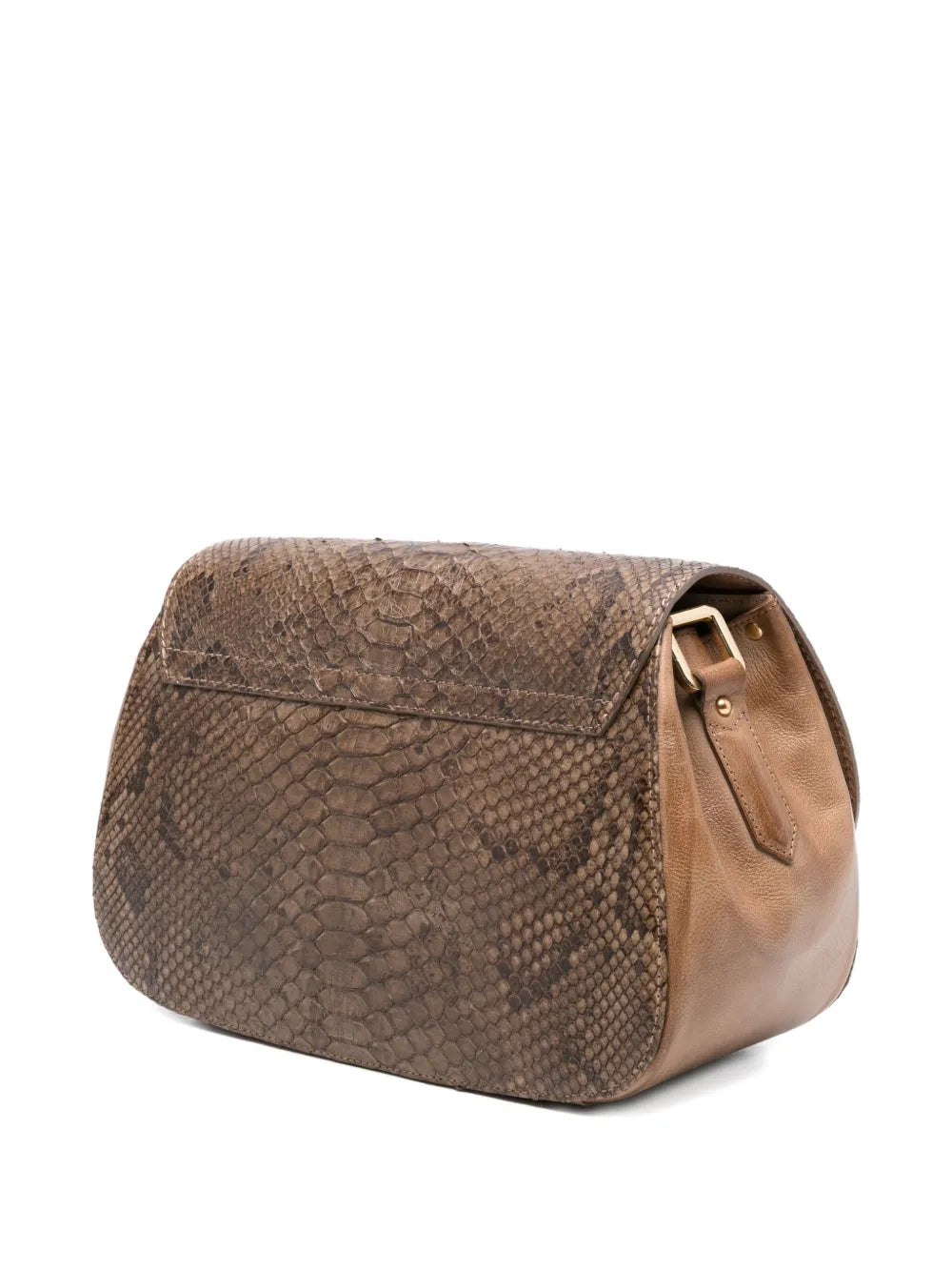 La Bottega di Lisa python leather shoulder bag in brown with gold-tone details and adjustable strap – handmade in Italy.