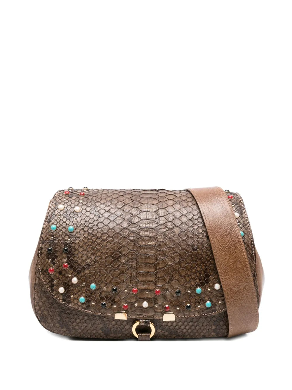 La Bottega di Lisa python leather shoulder bag with cabochon stones and gold-tone details – handmade in Italy.