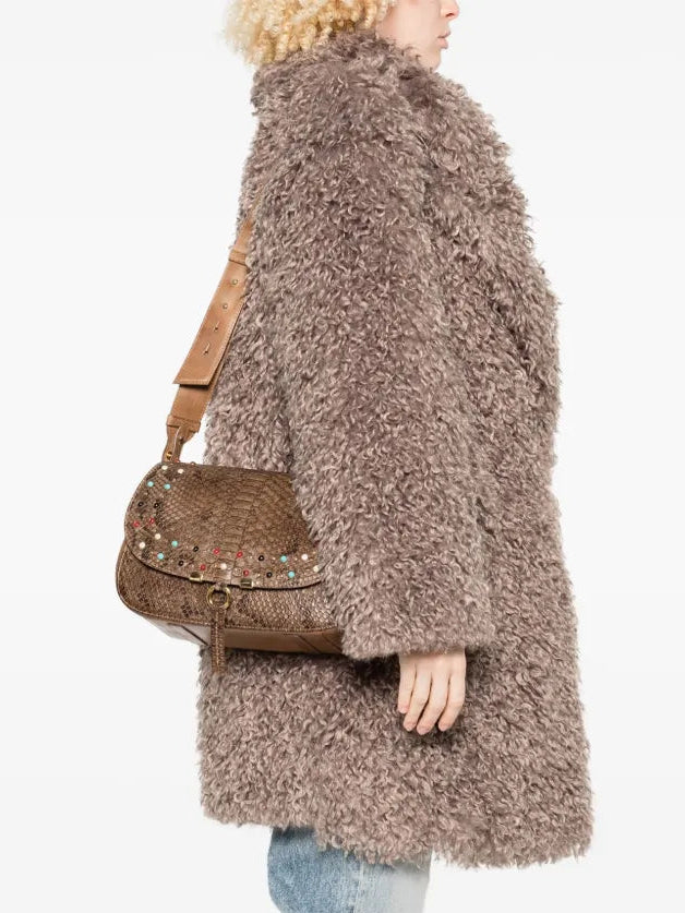 La Bottega di Lisa python leather shoulder bag with cabochon stones and gold-tone details – handmade in Italy.