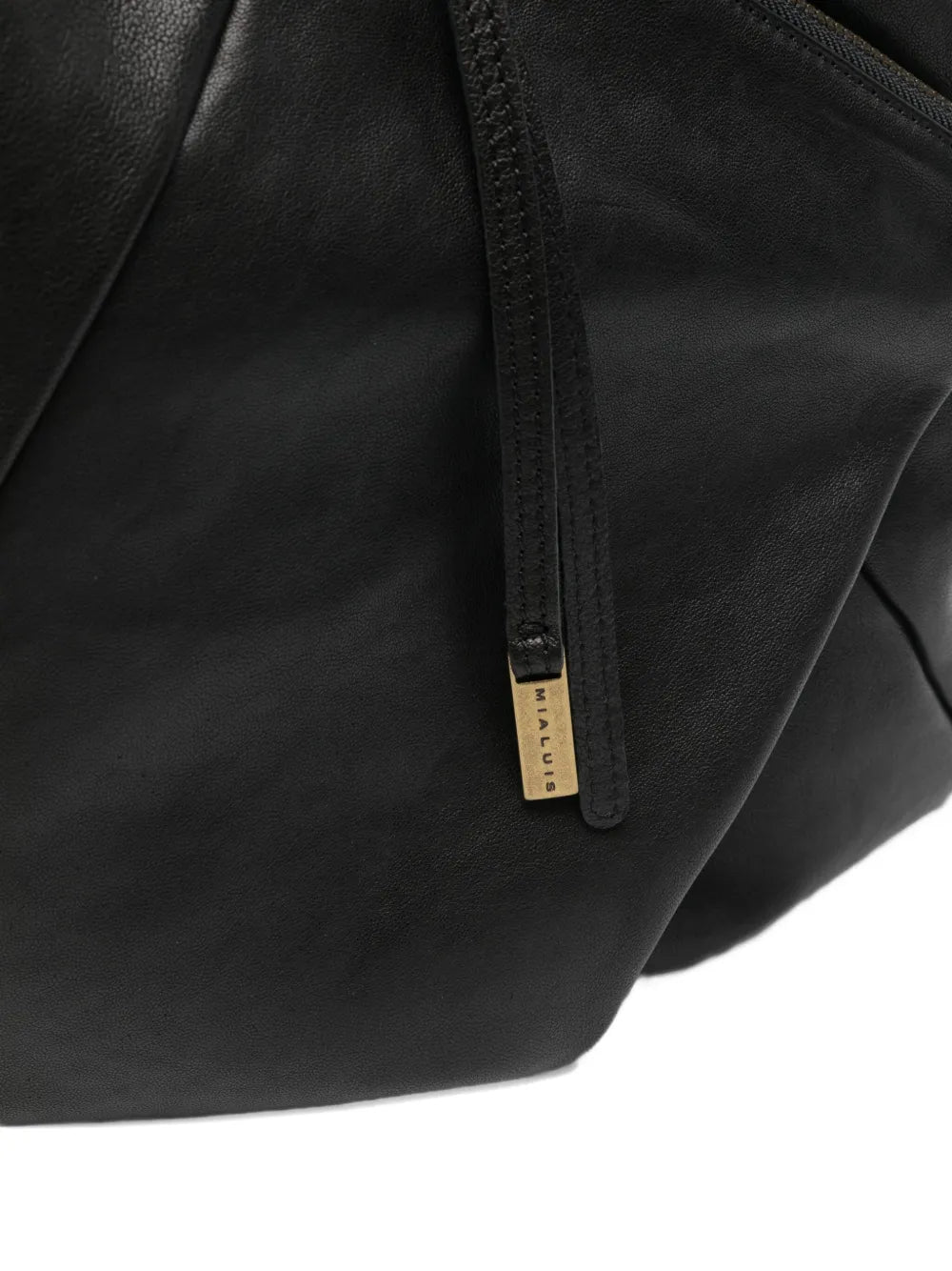 Mialuis Ferdi black tote bag, crafted from vegetable-tanned napa leather, handmade in Italy with secure double zipper and functional pockets.