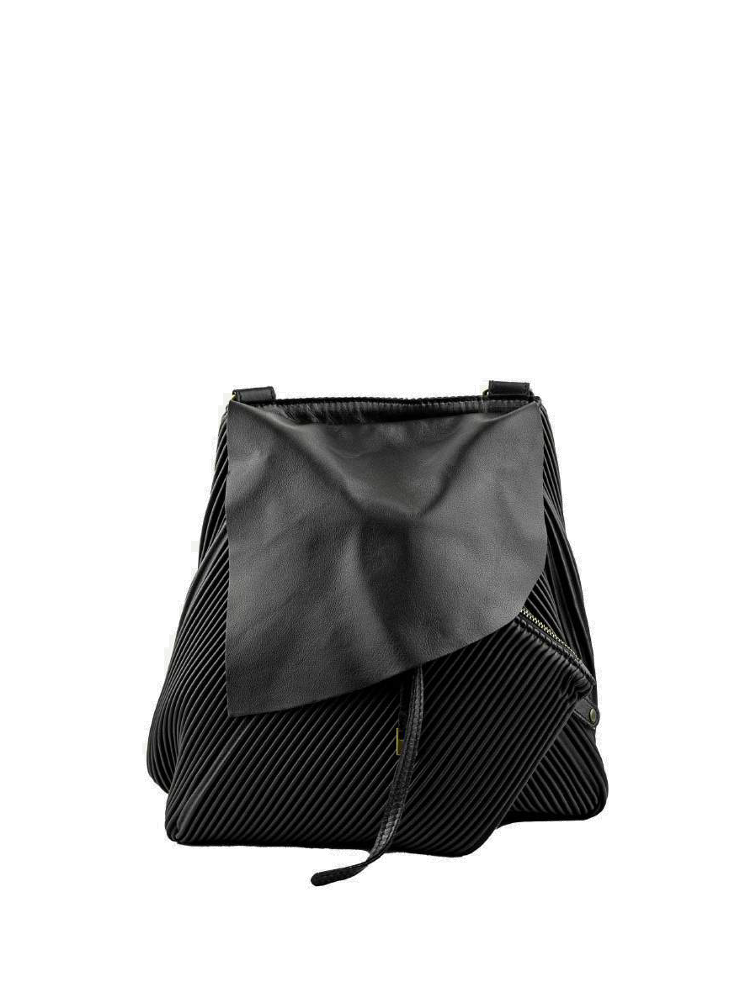 Mialuis Gabri tote bag in Nero, pleated mineral-tanned leather, handmade in Italy with adjustable strap for shoulder or crossbody wear