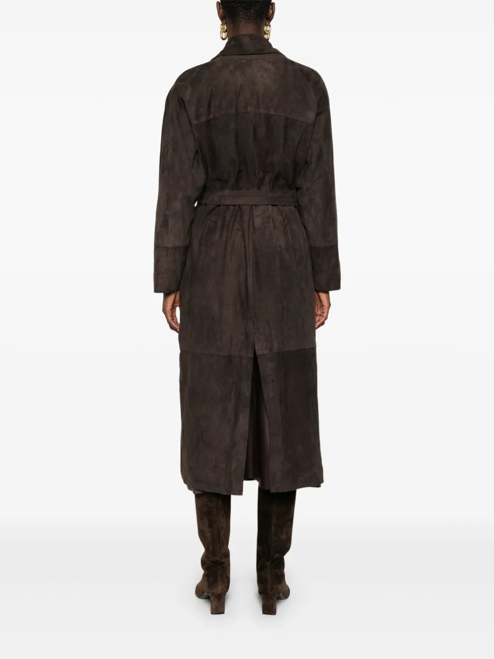 Mara Bini ANNA long trench coat in Testa di Moro kid suede,