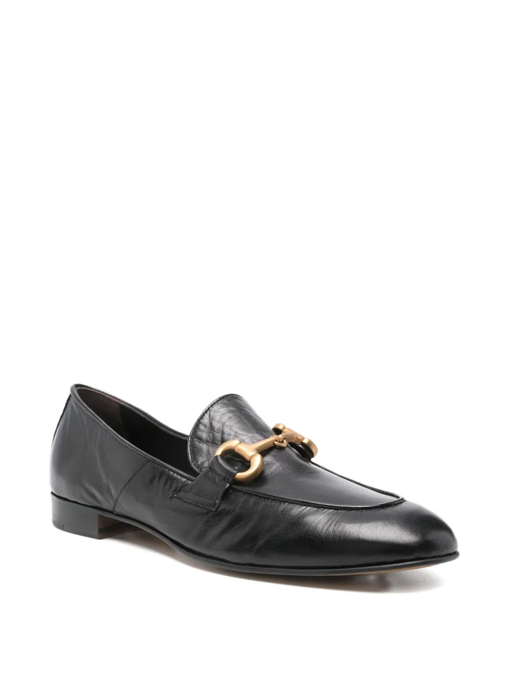 Mara Bini PAT black calf leather loafer with metal buckle, ultra-flexible sacchetto construction, Italian craftsmanship